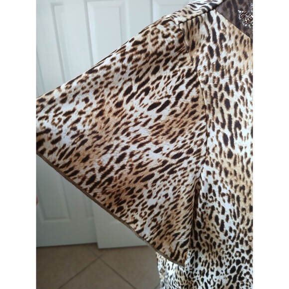 Jaclyn Smith Womens 3X Top Brown Beaded Animal Print Accent Flutter Short Sleeve - Picture 5 of 13